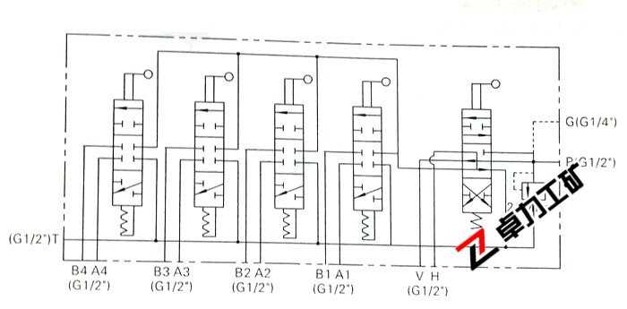 HCD4-5-XCF多路換向閥(下車(chē)閥)液壓原理圖